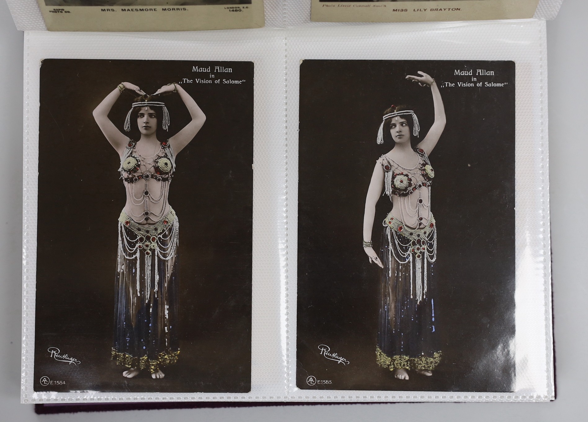 Two postcard albums: early matinee and film stars, topographical scenes and others